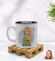 BK Gift Kişiye Özel Kadın Diyetisyen Karikatürlü İçi Siyah Renkli Kupa Bardak Model 1