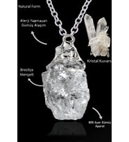Sertifikalı Ham İşlenmemiş Gerçek Kristal Kuvars Taşı Kolye (Çok Renkli)