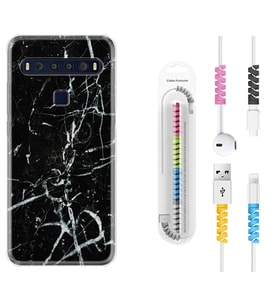 TCL 10L 10 Plus 10SE 20E 20SE 30SE L7 Kılıf Kablo Koruma Spiral Silikon Black Marble 3 1382