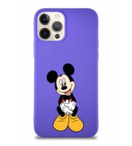 Apple iPhone 12 Pro Soft Premier Kapak Mickey Mouse-A Tasarımlı Silikon Kılıf - Mor (Şeffaf)