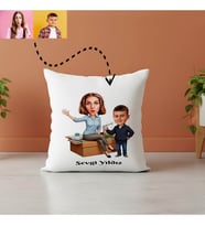 Karikatürlü Öğretmen Öğrenci Yastık