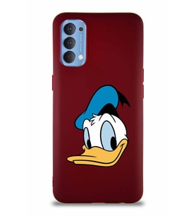 Oppo Reno 4 Soft Premier Kapak Donald Duck-B Tasarımlı Silikon Kılıf - Mürdüm (Şeffaf)