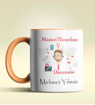 Kişiye Özel Müşteri Hizmetleri Tasarımlı Turuncu Kupa Bardak (Turuncu)
