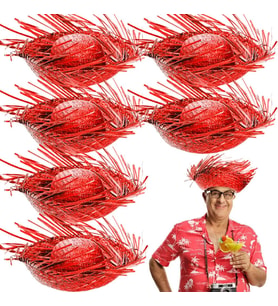 Tropikal Parti Kırmızı Hasır Hawaii Şapkası 13x36 cm