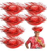 Tropikal Parti Kırmızı Hasır Hawaii Şapkası 13x36 cm