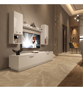 Decoraktiv Eko 5DAB Mdf Std Tv Ünitesi Tv Sehpası - Parlak Beyaz (Beyaz)