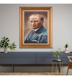 Altın Paspartulu Atatürk  Çerçeveli Tablo C927 (Gold)