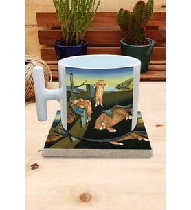 Kediler ve Sanat/Salvador Dali Belleğin Azmi Set 9-T Kulplu Fincan Kupa-Taş Bardak Altlığı 1