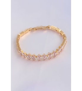 Vip Seri Pirinç Pembe Zirkon Taşlı Gold Renk Baget Model Bileklik TJ-BB6078