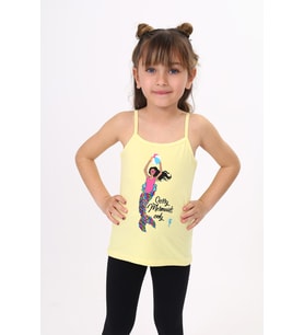 Toontoy Kız Çocuk Deniz Kızı Baskılı Pul İşlemeli Atlet (Sarı)