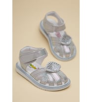 Şirinbebe Ortopedik Kız Bebek Sandalet Gümüş Yelpaze Detaylı Önü Kapalı