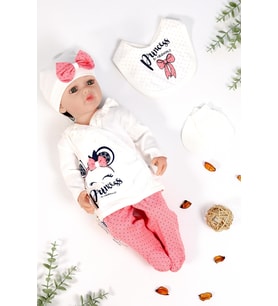 Kız Bebek 5 Li Fiyonglu Prenses Hastane Çıkışı Seti STL6511 (Ekru)