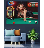 Bilardo Oynayan Retro Kadın Dekoratif Kanvas - Mdf Ahşap Tablo