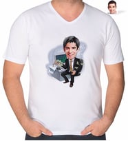 BK Gift Kişiye Özel Erkek Bankacı Karikatürlü V Yaka Tişört-3 (Beyaz)