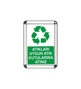 Atıkları Uygun Atık Kutularına Atın A3 Cerceveli Uyarı ve Yönlendirme Levhası
