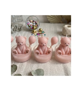 5 Adet Ayı Figürlü Tealight Mum – Balonlu Sevimli Ayı Tasarımı, Dekoratif El Yapımı Kokulu Mum, Baby Shower & Doğum Günü Hediyesi