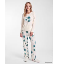 LCW DREAM Ekru Bisiklet Yaka Çiçekli Kadın Pijama Takımı