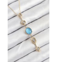 Pirinç Zincir Mavi Gold Renk Zirkon Taşlı Y Kolye 5886 - SSSSSS3511-8653