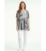 Kadın V Yaka Desenli Oversize Bluz