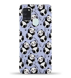 Samsung Galaxy A21s Uyumlu Lansman Kılıf Panda Tasarımlı İçi Kadife Kapak-Lila (Şeffaf)