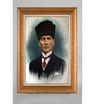 EV İŞYERİ OFİS İÇİN ALTIN ÇERÇEVELİ PASPARTULU ATATÜRK TABLO S425