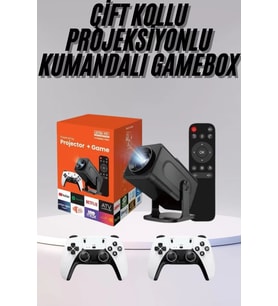 Çift Kollu Game Box Projeksiyon Cihazı Kumandalı Android Tv Dahili Hoparlör