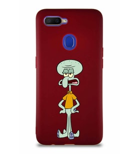 Oppo A12 Soft Premier Kapak Squidward Dokunaç Tasarımlı Silikon Kılıf - Mürdüm (Şeffaf)