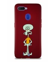 Oppo A12 Soft Premier Kapak Squidward Dokunaç Tasarımlı Silikon Kılıf - Mürdüm (Şeffaf)