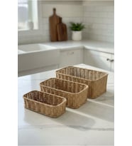 Favorite 9228 3'Lü Rattan Sepet Seti Dekoratif Ev Düzenleyici Organizer Çok Amaçlı Hasır Sepet Seti