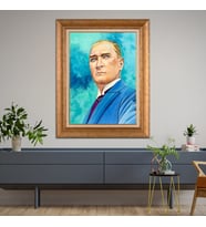 Altın Paspartulu Atatürk  Çerçeveli Tablo C289 (Gold)