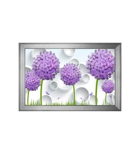 Mor Çiçekler ve Gümüş Halkalar Soyut Motifli Kanvas Tablo 80 x 110 cm Silver Çerçeve