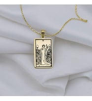 24 Ayar Has Altın Kaplama Nine of Pentacles Tarot Gümüş Kolye