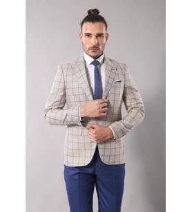 Sivri Yaka Tek Düğme Bej Ceket - Wessi