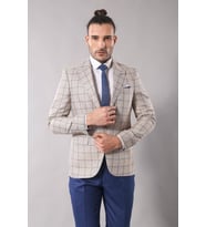 Sivri Yaka Tek Düğme Bej Ceket - Wessi