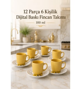 Seramik 12 Parça 6 Kişilik Türk Kahvesi Fincan Takımı 100 ml Kahve Seti