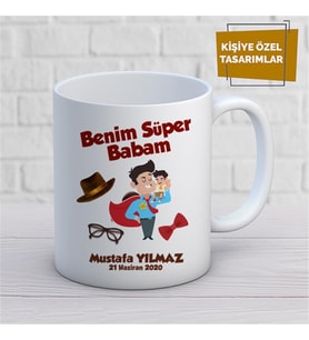 Kişiye Özel İsim Yazılabilir Benim Süper Babam Kupa Bardak