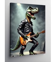Kanvas Tablo Elektro Gitar Çalan Dinozor