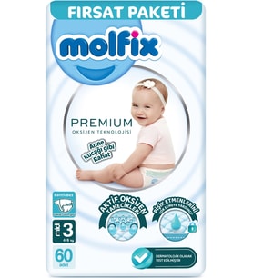 Molfix Premium Bebek Bezi Beden:3 (4-9KG) Midi 60 Adet Fırsat Pk