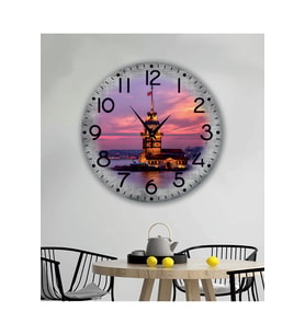 bilge Tasarım retro KIZ KULESİ Duvar Saati 40 x 40 CM (Karışık)