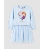 LCW Kids Mavi Frozen Lisanslı Tül Detaylı Elbise