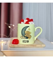 Ay Dedeli Ayıcık Tasarımlı Kişiye Özel Sarı Türk Kahvesi Fincanı