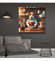 Kare Kanvas Kahve Köşesi Cafe Tablosu Barista  Jack Russell