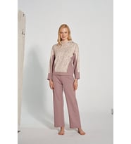 Kadın Yaprak Desenli Kapşonlu Pijama Takımı (Renksiz)