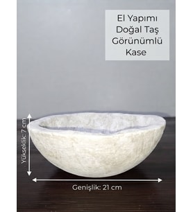 El Oyması Doğal Taş Görünümlü Dekoratif Kase Seti - 4 Adet Sunum ve Mutfak Kasesi