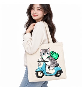 Motorlu Kurye Kedi Baskılı Kanvas Çanta 35x40 cm – 260 Gr