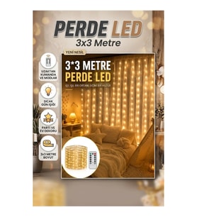 3x3 Metre Perde LED Işık Sıcak Beyaz Şelale Tasarım Dekoratif Aydınlatma
