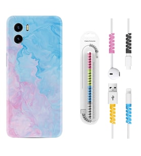 Vivo Y15S Y32 Y33S Y51 Y53S Kılıf Kablo Koruma Spiral Silikon Pink Blue Abstract 1385
