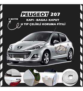 Peugeot 207 Oto Araç Kapı Koruma Fitili 5metre Parlak Beyaz Renk