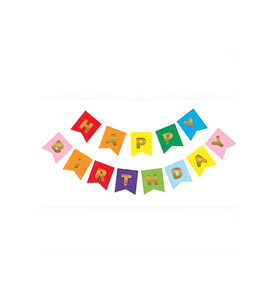 Renkli Gümüş Happy Yaldızlı Banner