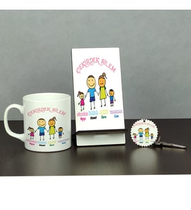 Çekirdek Aile Üçlü Set (Kupa + Telefon Standı + Anahtarlık)